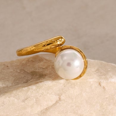 1 Paar Simple Series Retro Ringförmige Edelstahl 18 Karat vergoldete Kunstperle verstellbare Damenringe h5 