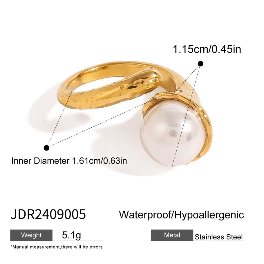 1 Paar Simple Series Retro Ringförmige Edelstahl 18 Karat vergoldete Kunstperle verstellbare Damenringe Bild2