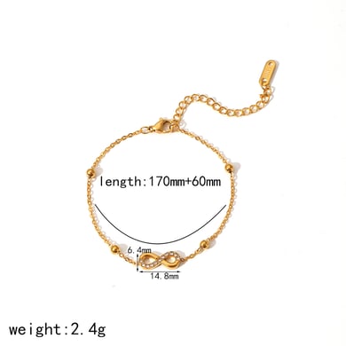 1 piece of exquisite and fashionable 18k gold-plated stainless steel diamond 8-shaped bracelet for women for daily wear h5 Picture2
