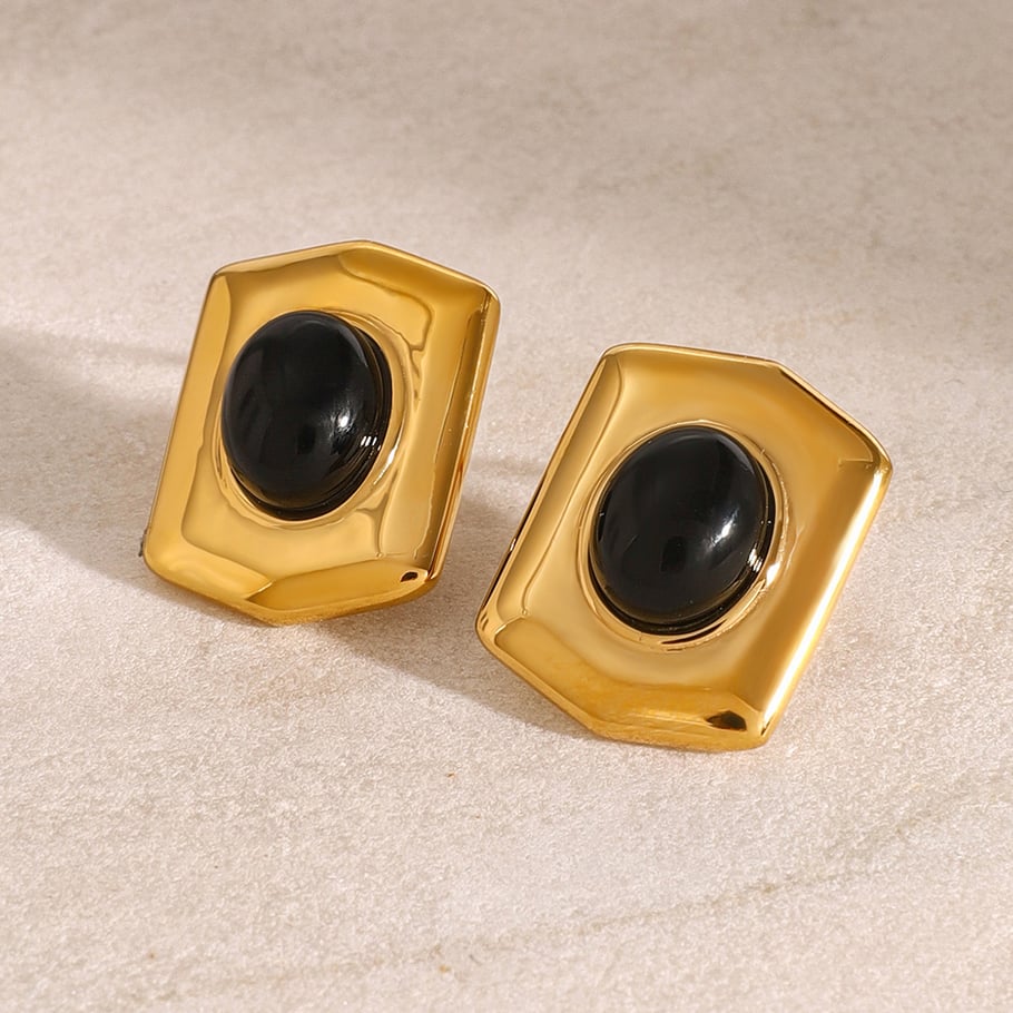 1 Paar Ohrstecker für Damen, Retro-Stil, geometrischer Edelstahl, 18 Karat vergoldet, künstlicher Edelstein 