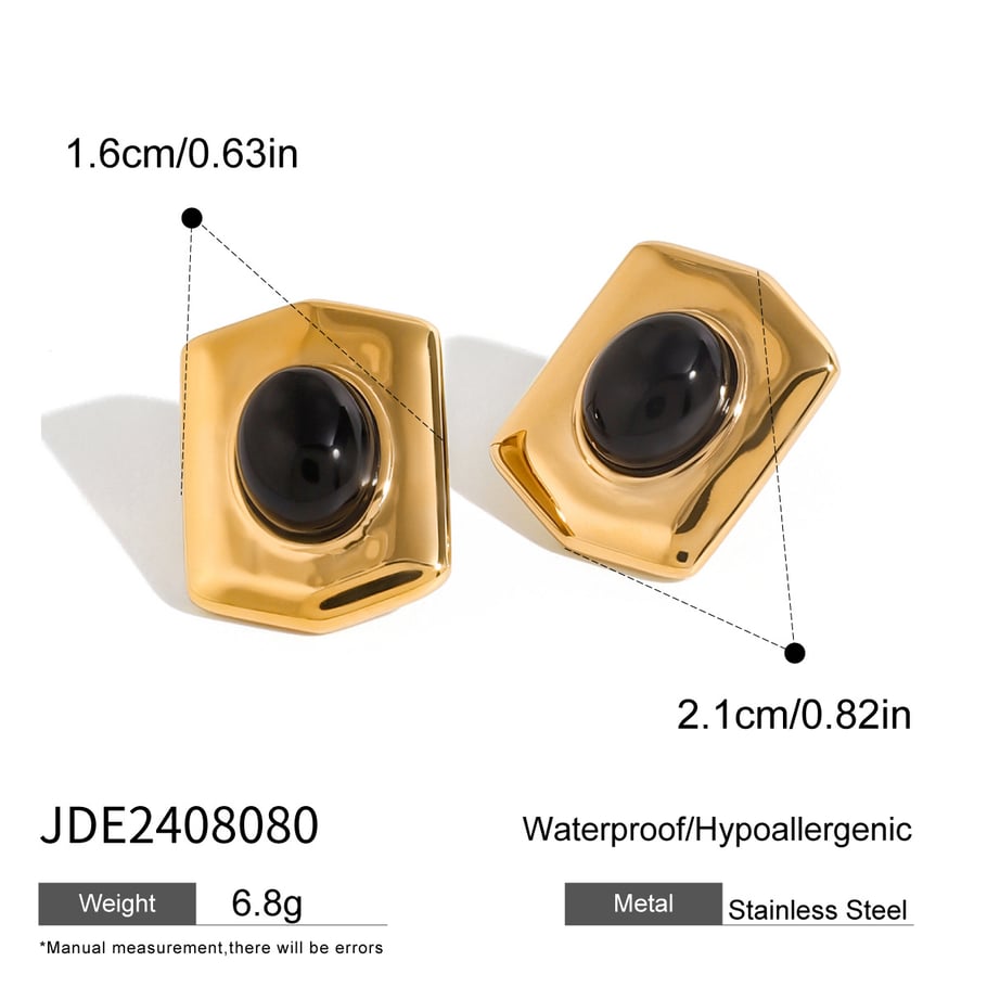 1 Paar Ohrstecker für Damen, Retro-Stil, geometrischer Edelstahl, 18 Karat vergoldet, künstlicher Edelstein Bild2