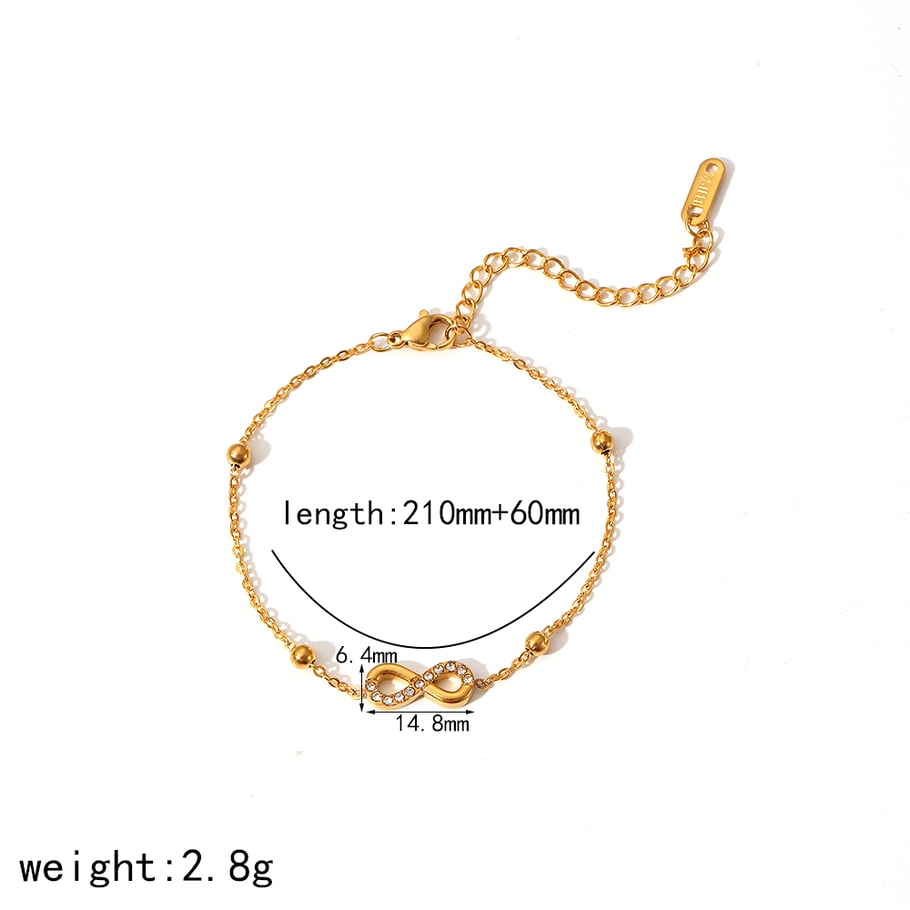 1 Stück schlichtes und modisches Fußkettchen in 8-Form aus 18 Karat vergoldetem Edelstahl mit Diamanten für den Alltag von Frauen Bild2