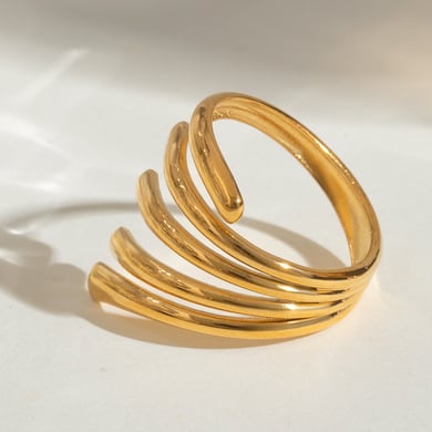 1 Piece Simple Fashionable Style Irregular Line Shape Steel 18K Gold Plated Women's Adjustable Ring h5 