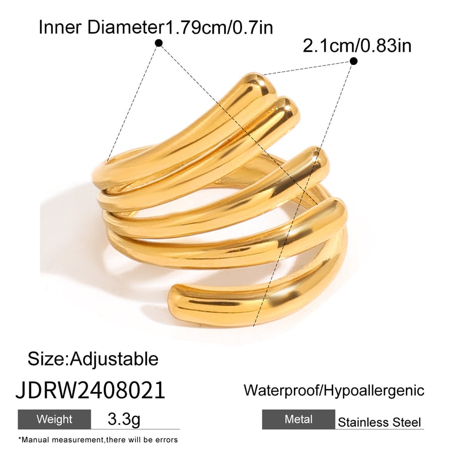 1 Piece Simple Fashionable Style Irregular Line Shape Steel 18K Gold Plated Women's Adjustable Ring Picture2