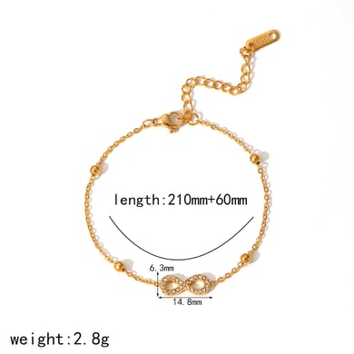 1 piece of simple and fashionable  gold-plated stainless steel diamond 8-shaped anklet for women's daily wear h5 Picture2