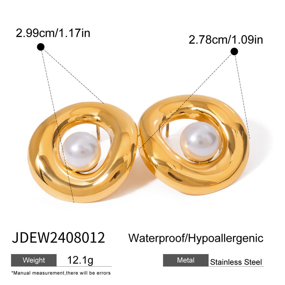 1 Paar Ohrringe im Retro-Stil der Simple Series aus Edelstahl mit 18 Karat vergoldeter Kunstperle für Damen Bild2