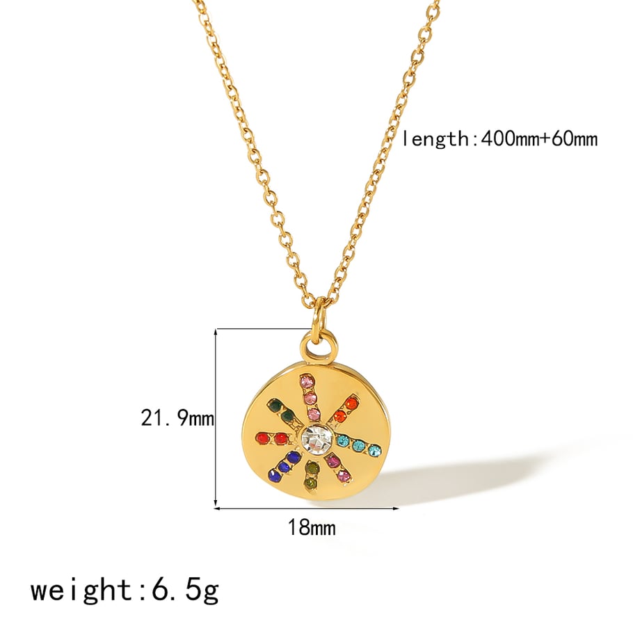 1 piece of exquisite and fashionable 18k gold-plated stainless steel with colored diamond geometric pendant necklace for women's daily wear Picture2