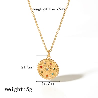 1 piece of exquisite and fashionable  gold-plated stainless steel with colored diamond geometric pendant necklace for women's daily wear h5 Picture2