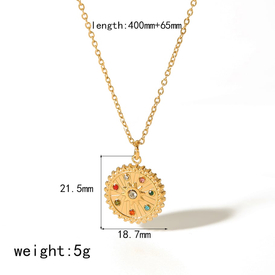 1 piece of exquisite and fashionable  gold-plated stainless steel with colored diamond geometric pendant necklace for women's daily wear Picture2