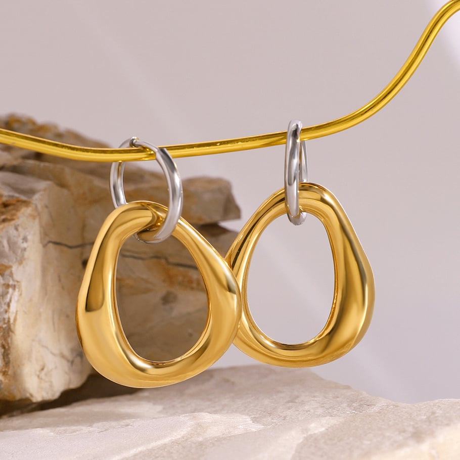 1 Pair Simple Series Simple Geometric Stainless Steel 18K Gold Plated Women Drop Earrings 