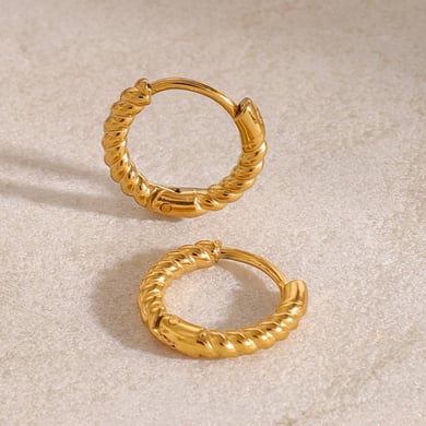 1 Pair Simple Retro Style Twisted Coil Shape Stainless Steel 18K Gold Plated Women's Hoop Earrings h5 