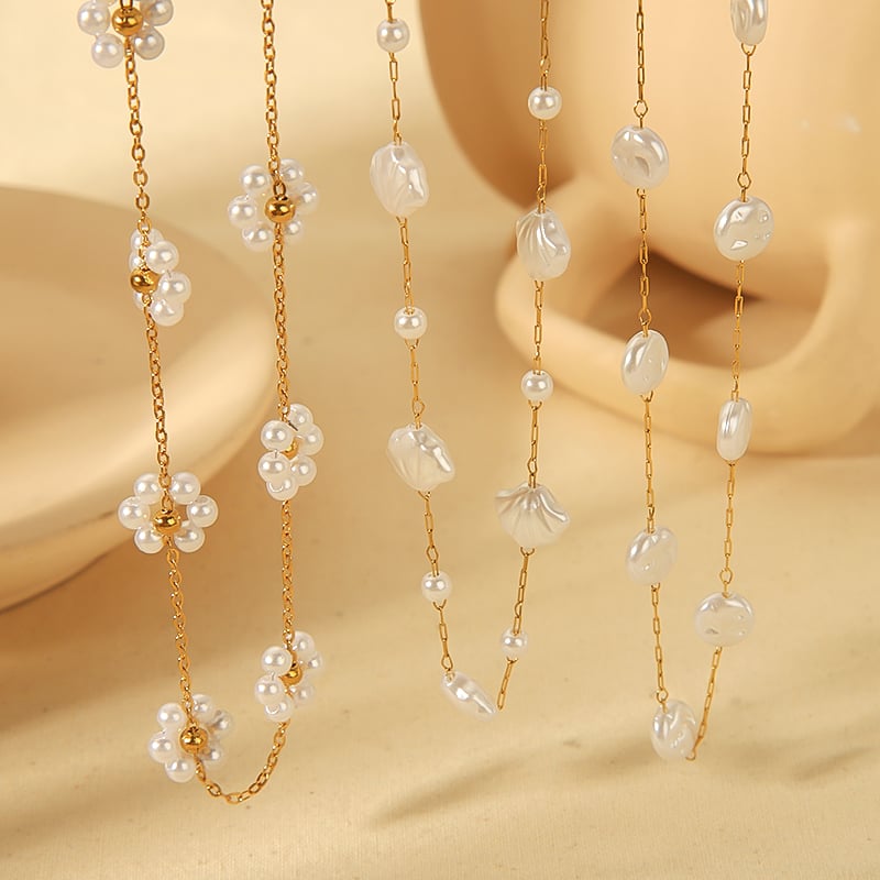 1 Paar 1 Stück exquisite Mode 18 Karat vergoldet Edelstahl Perle Blume Shell Halskette Damen Schmuck Alltagskleidung Frauen Kette Halsketten 