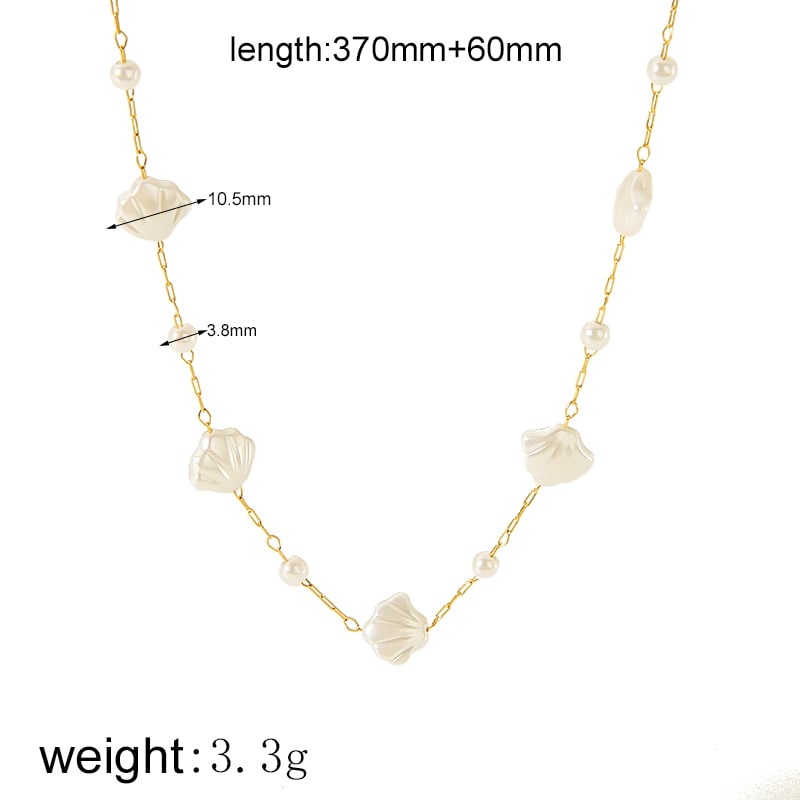 1 Pair 1 piece exquisite fashion  gold-plated stainless steel pearl flower shell necklace women's jewelry daily wear Women Chain necklaces Picture2