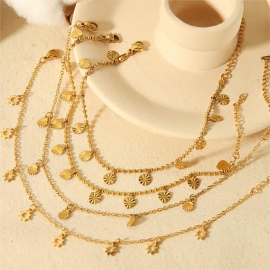 1 Pair Simple Series Sweet Heart Stainless Steel 18K Gold Plated Women Anklets h5 