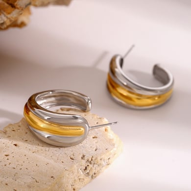 1 Pair Simple Series Simple Geometric Stainless Steel 18K Gold Plated Women Hoop Earrings h5 