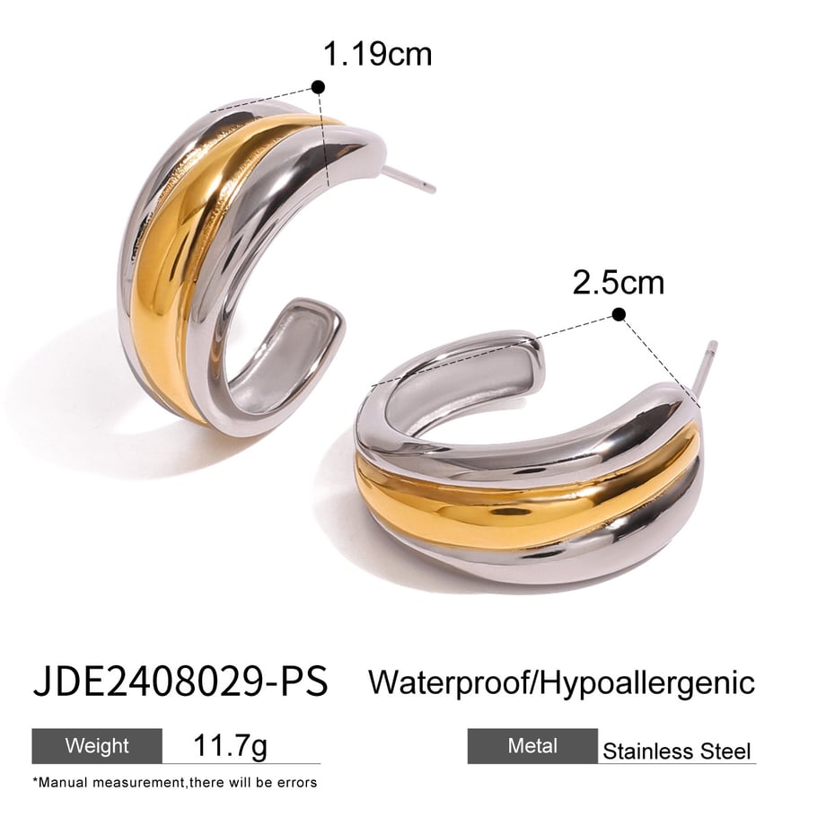 1 Pair Simple Series Simple Geometric Stainless Steel 18K Gold Plated Women Hoop Earrings Picture2
