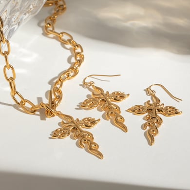 1 Pair Simple Series Retro Cross Stainless Steel 18K Gold Plated Women Earrings set h5 
