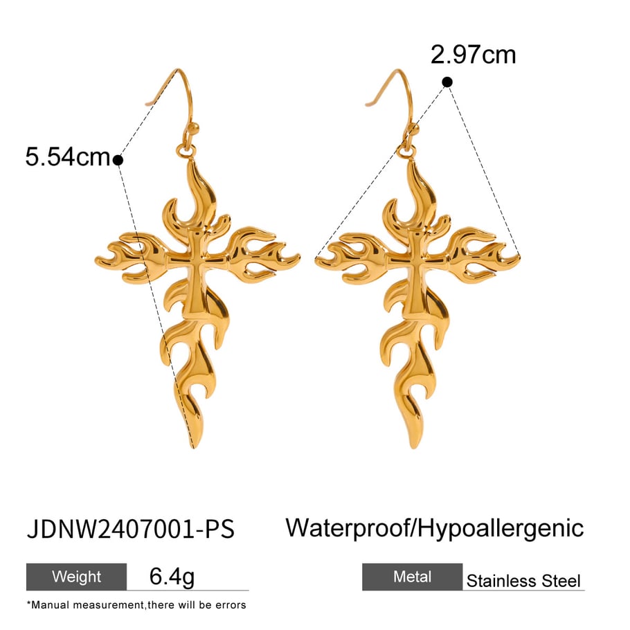 1 Pair Simple Series Retro Cross Stainless Steel 18K Gold Plated Women Earrings set Picture2