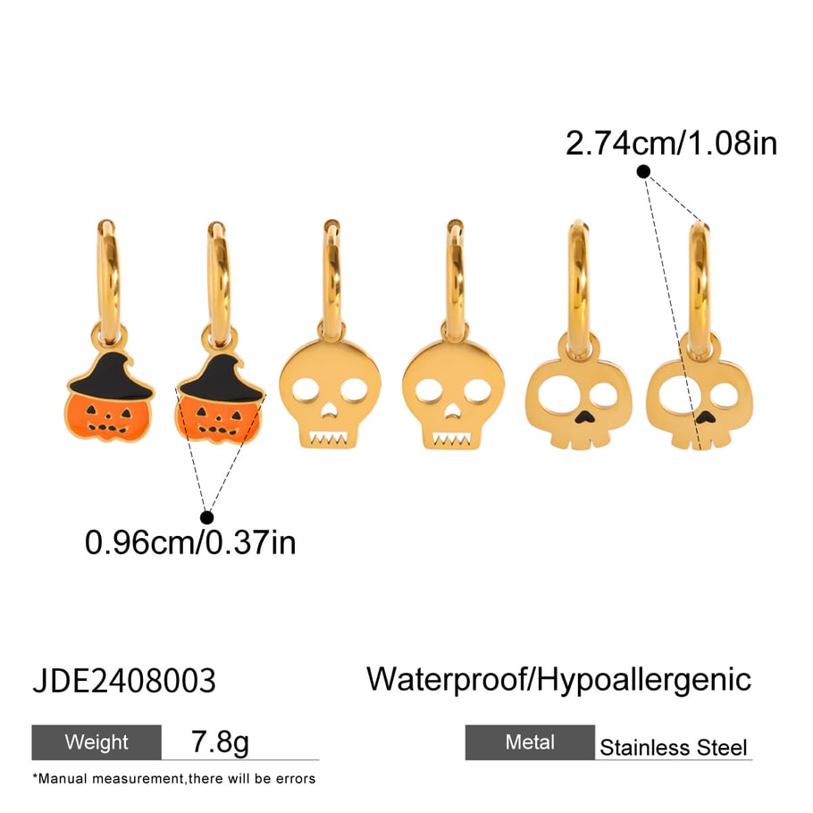 1 Paar Simple Series Punk Skull Edelstahl 18 Karat vergoldet Damen Ohrringe Set Bild2