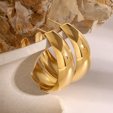 1 Paar einfache ringförmige Creolen aus Edelstahl der Simple-Serie, 18 Karat vergoldet, für Damen h5 