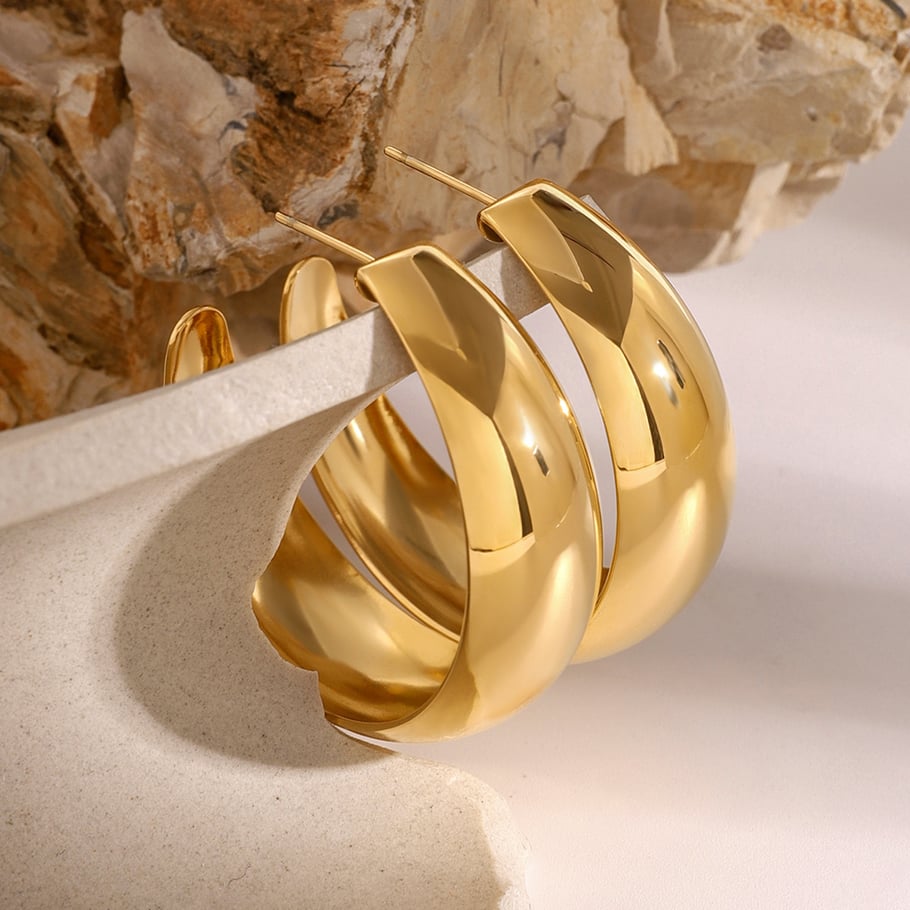 1 Paar einfache ringförmige Creolen aus Edelstahl der Simple-Serie, 18 Karat vergoldet, für Damen 