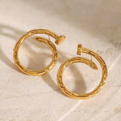 1 Pair Simple Series Simple Geometric Stainless Steel 18K Gold Plated Women Hoop Earrings h5 
