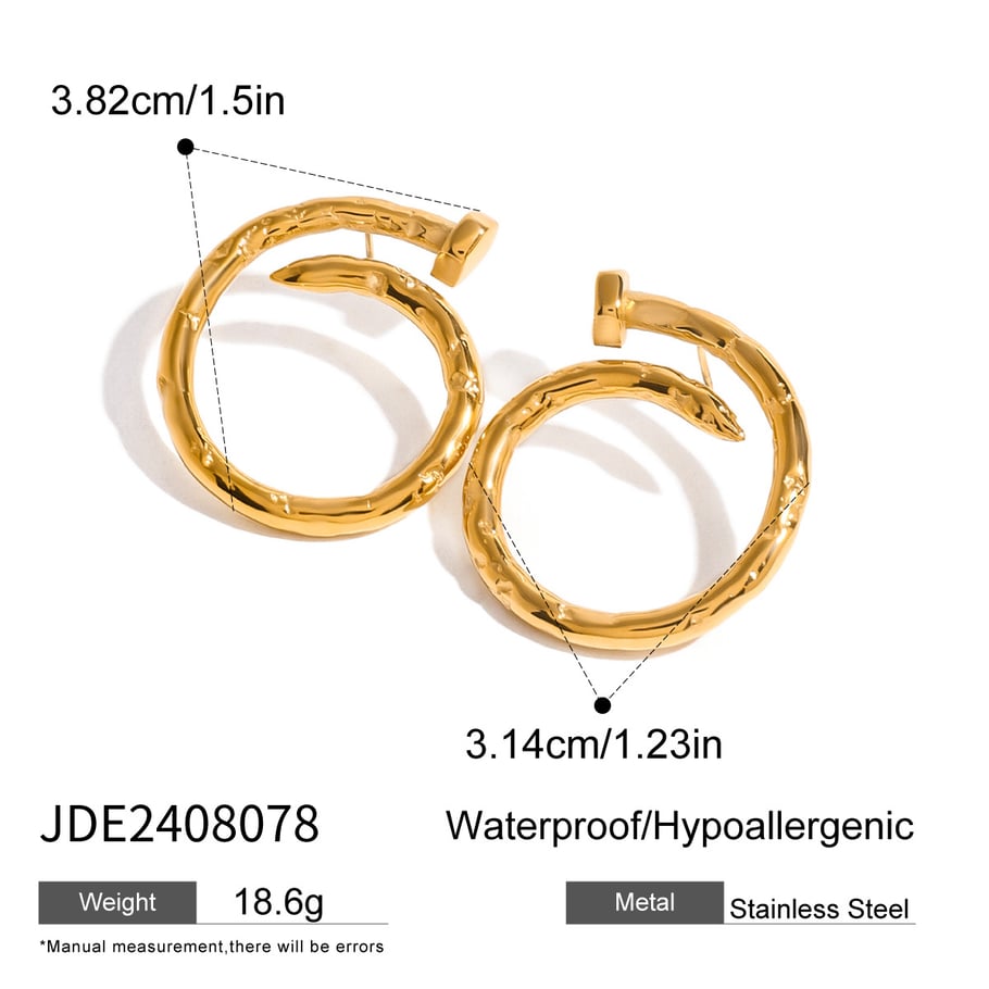 1 Pair Simple Series Simple Geometric Stainless Steel 18K Gold Plated Women Hoop Earrings Picture2