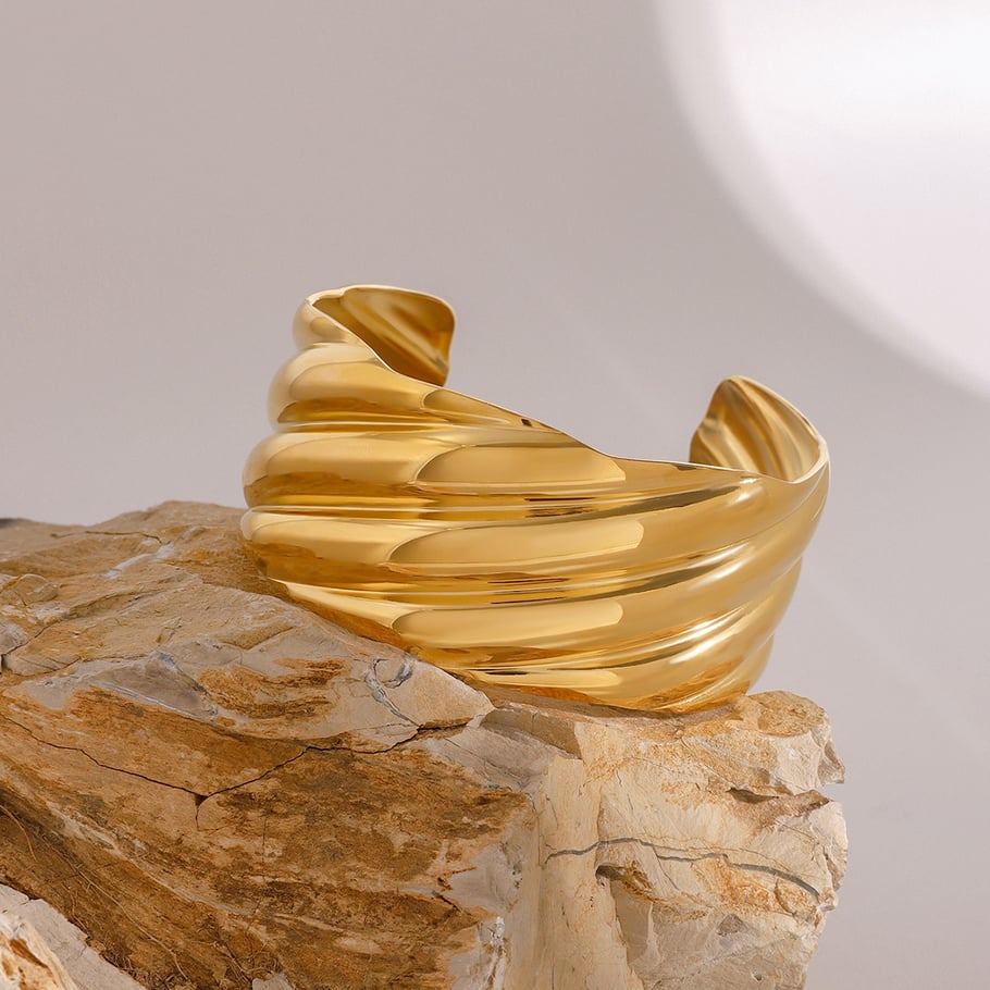 1 Piece Simple Series Retro Geometric Stainless Steel 18K Gold Plated Women Bangles 