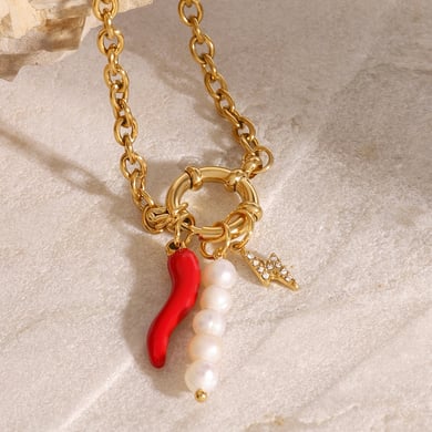 1 Piece Simple Casual Style Chili Pepper Shape Stainless Steel 18K Gold Plated Inlay Artificial Pearl Women's Charm Bracelet h5 
