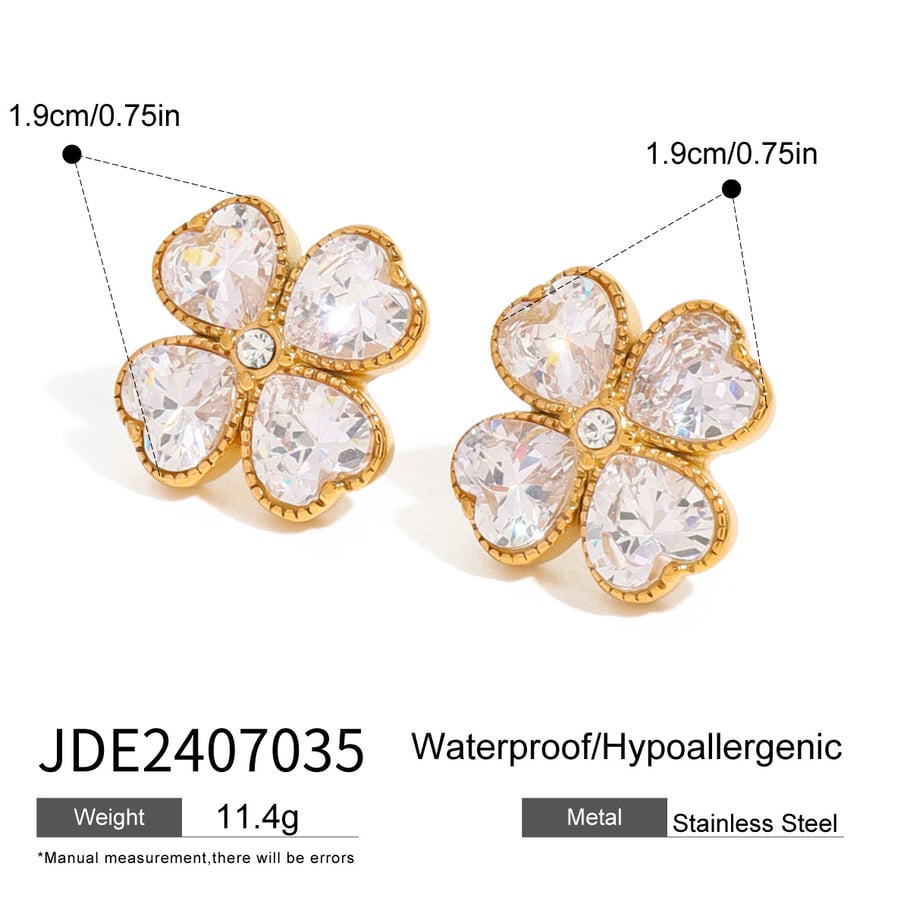 1 Pair Simple Sweet Style Heart Shape Stainless Steel 18K Gold Plated Inlay Zircon Women's Stud Earrings Picture2