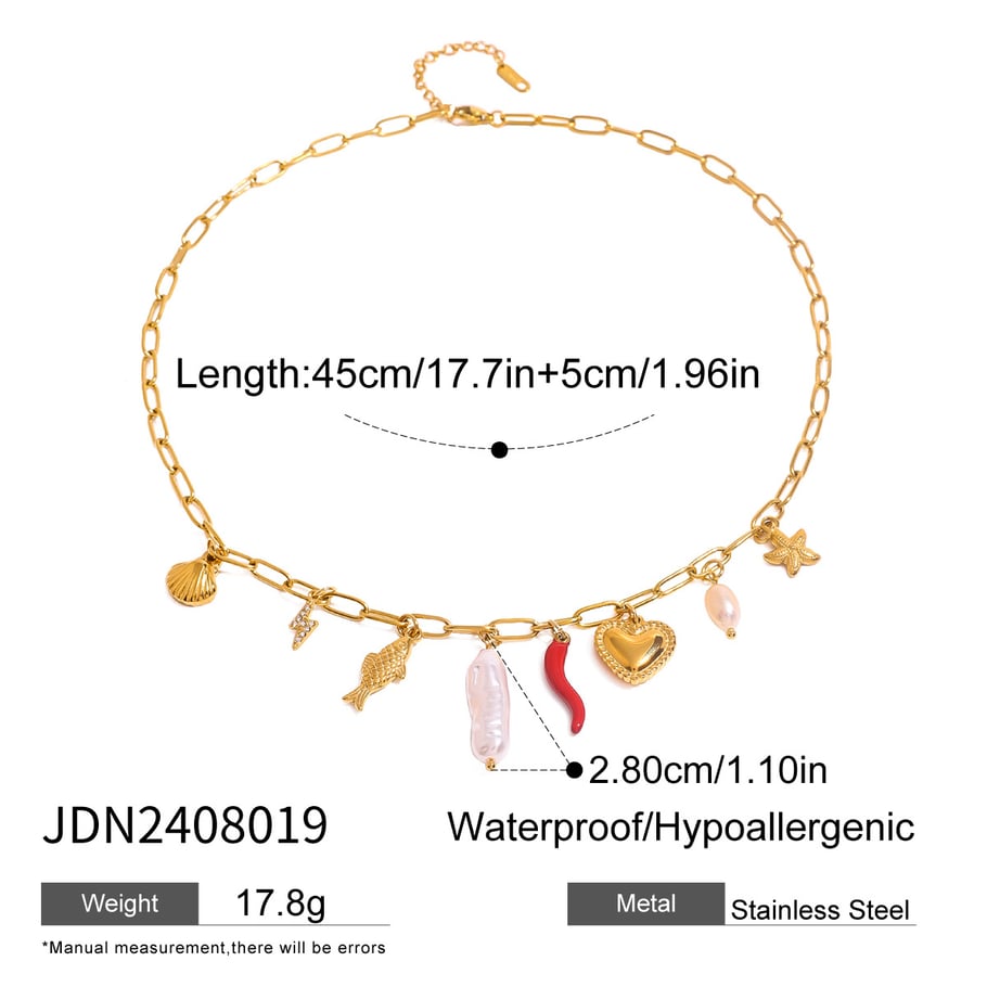 1 Piece Simple Vacation Style Marine Creature Shape Stainless Steel 18K Gold Plated Inlay Artificial Pearl Women's Pendant Necklace Picture2