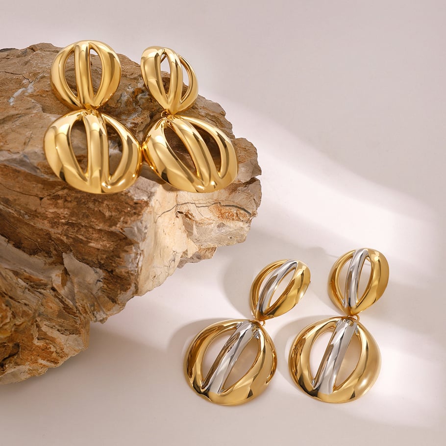 1 Paar einfache geometrische Ohrringe aus Edelstahl mit 18 Karat Vergoldung für Damen 