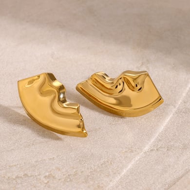 1 Pair Simple Series Casual Solid Color Stainless Steel 18K Gold Plated Women Stud Earrings h5 