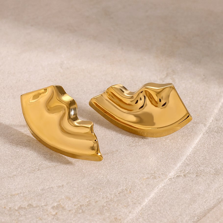 1 Pair Simple Series Casual Solid Color Stainless Steel 18K Gold Plated Women Stud Earrings 