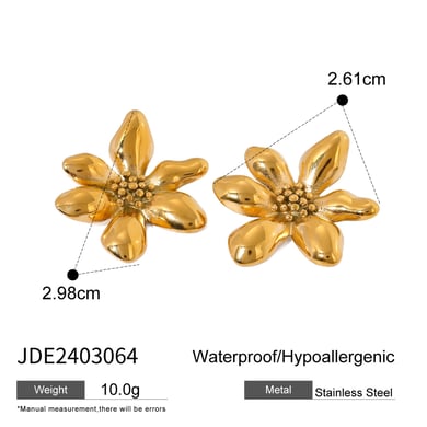 1 pair simple series retro flower stainless steel  gold plated women stud earrings h5 Picture2