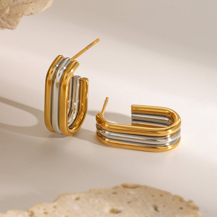 1 pair simple series casual geometric stainless steel gold plated women hoop earrings
