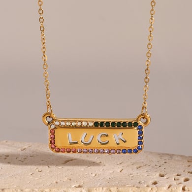 1 Piece Simple Series Casual Letter Stainless Steel 18K Gold Plated Rhinestone Women Pendant necklaces h5 