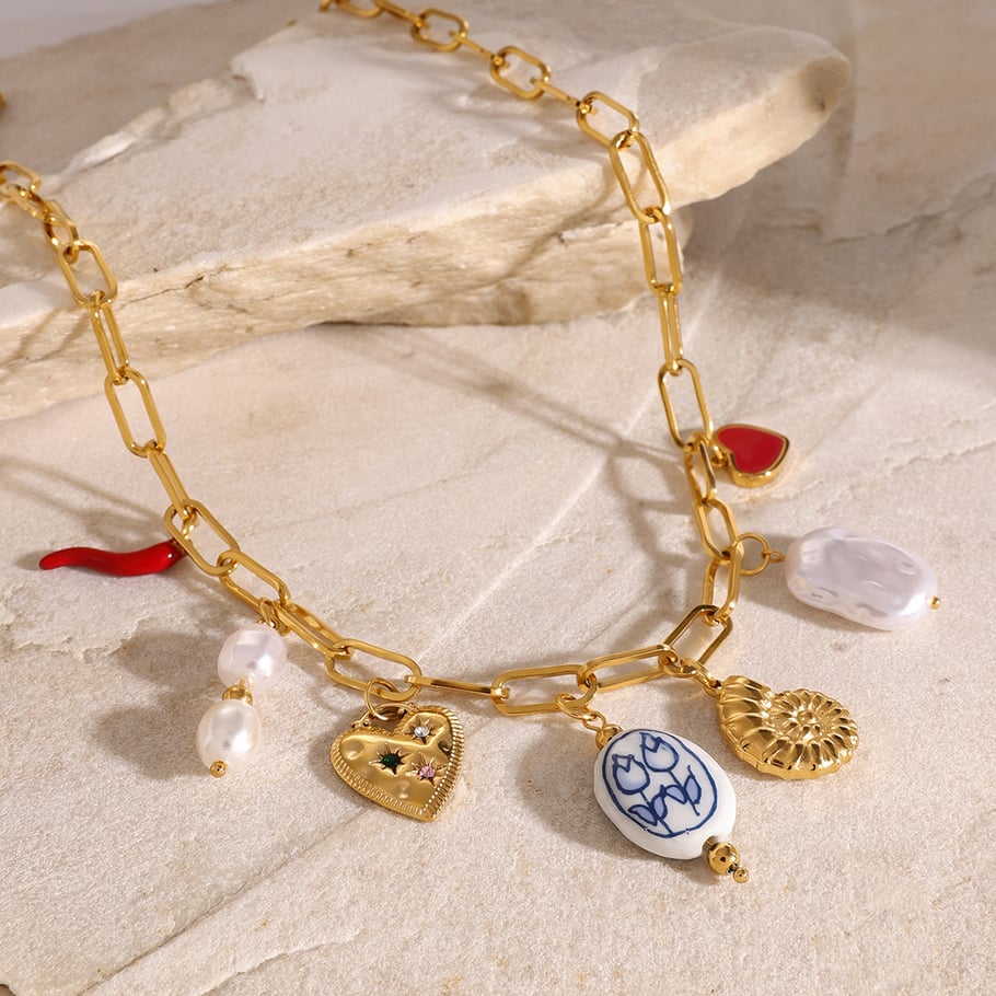 1 Piece Simple Series Vacation Turtle Stainless Steel 18K Gold Plated Artificial Pearl Women Pendant necklaces 