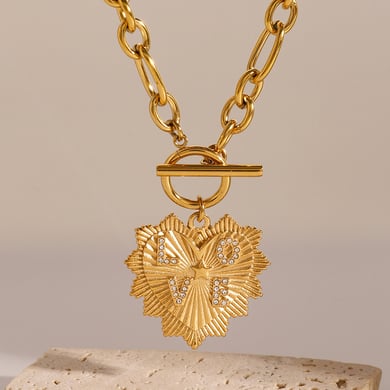 1 Piece Simple Series Retro Heart Stainless Steel 18K Gold Plated Rhinestone Women Pendant necklaces h5 