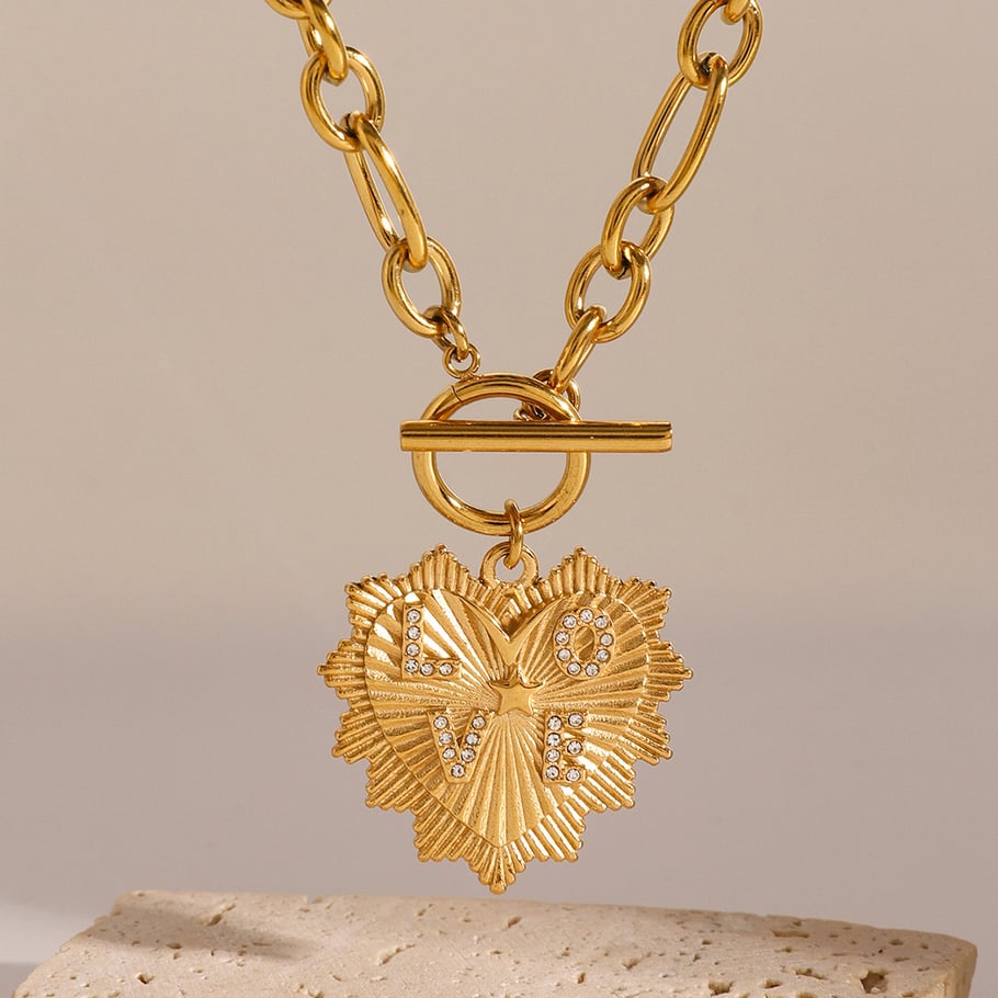 1 Piece Simple Series Retro Heart Stainless Steel 18K Gold Plated Rhinestone Women Pendant necklaces 