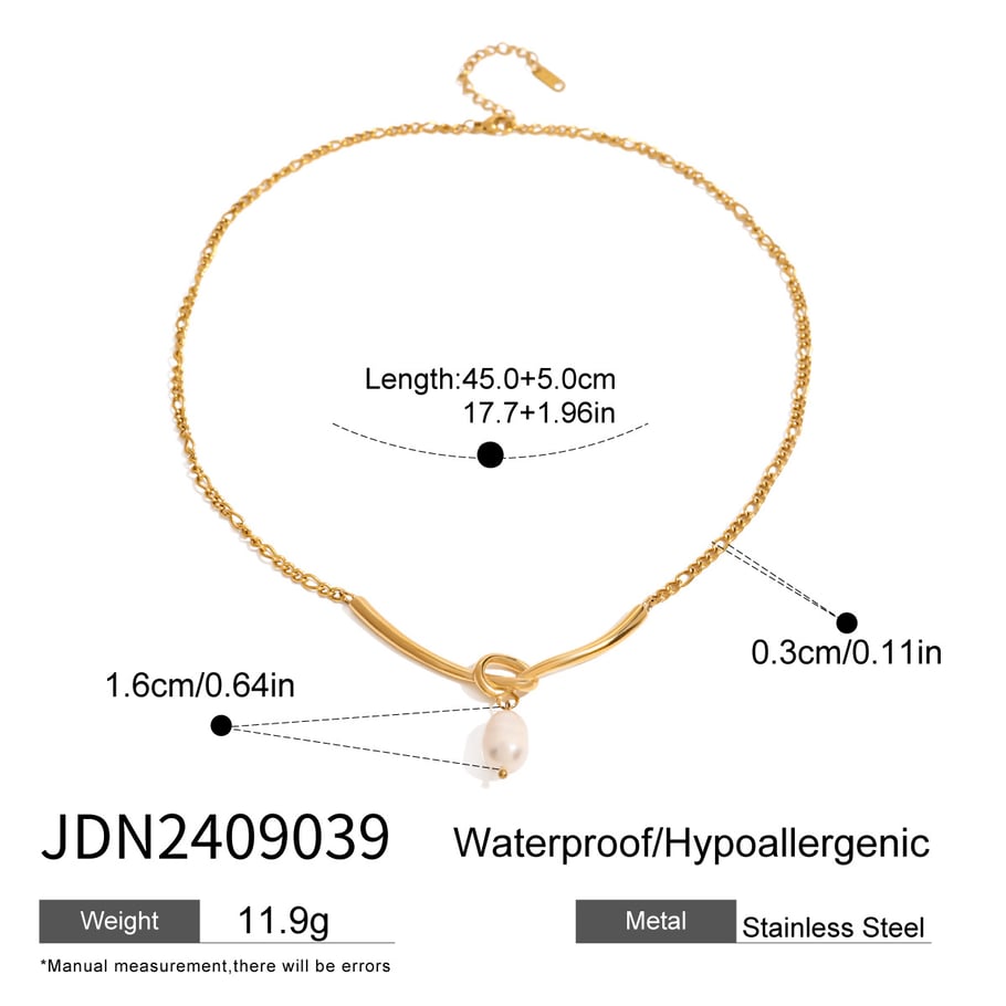 1 Stück Simple Series Elegant Twist Edelstahl 18 Karat vergoldete Kunstperle Damen-Halsketten Bild2