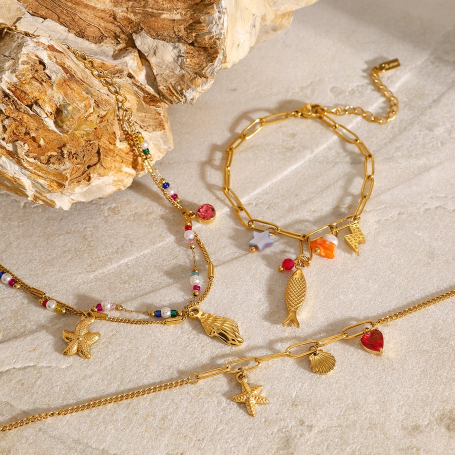 1 Piece Simple Series Vacation Turtle Stainless Steel 18K Gold Plated Natural Stone Women Pendant necklaces 