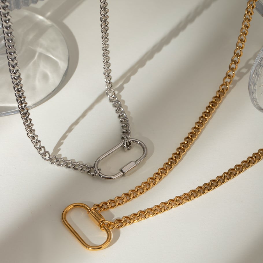 1 Piece Simple Series Casual Geometric Stainless Steel 18K Gold Plated Women Pendant necklaces 