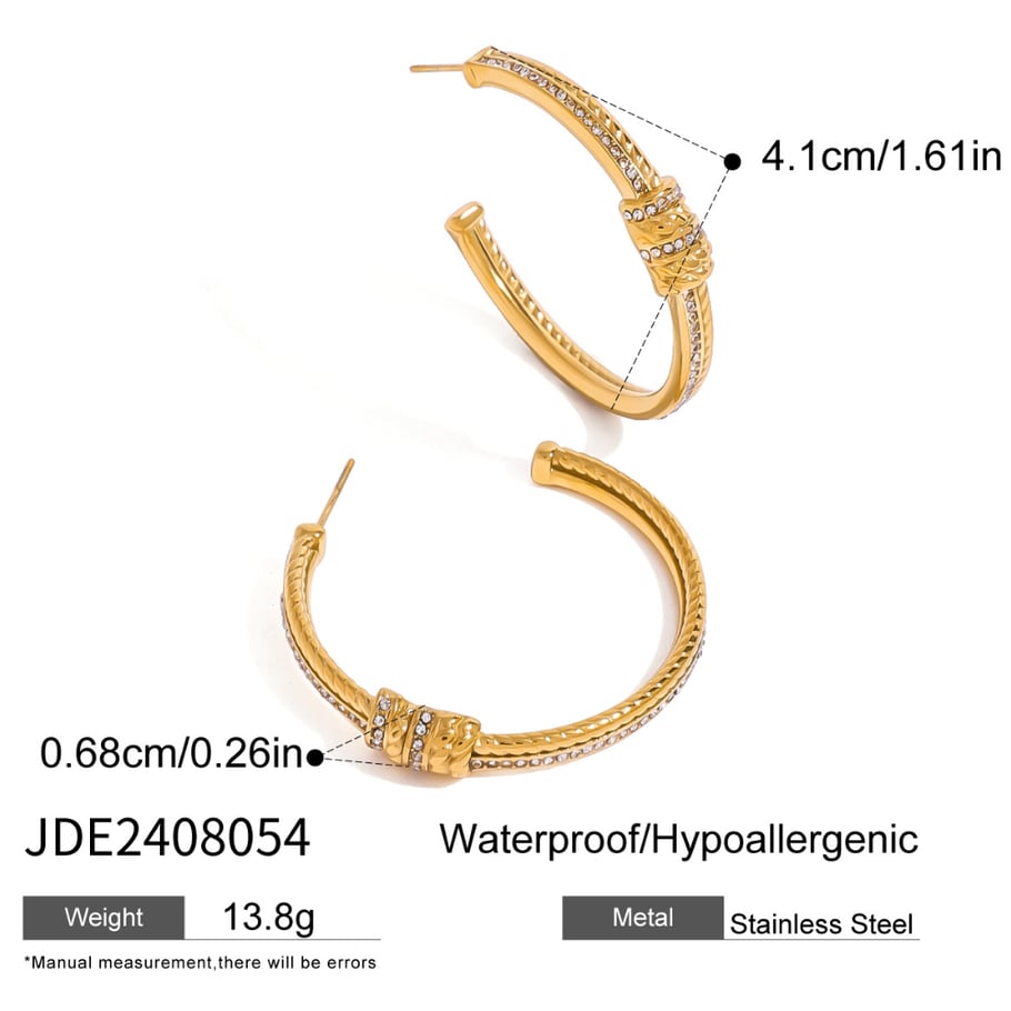 1 Pair Ethnic Series Retro Letter Stainless Steel 18K Gold Plated Rhinestone Women Earrings set Picture2