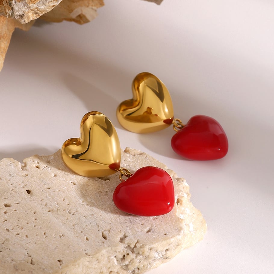1 Paar einfache Serie Sweet Heart Edelstahl 18 Karat vergoldet Damen Tropfen Ohrringe 