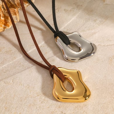 1 Piece Simple Series Daily Solid Color Stainless Steel 18K Gold Plated Women Pendant necklaces h5 