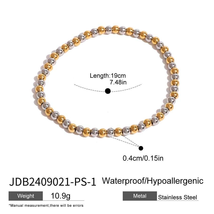 1 Piece Simple Series Casual Beads Stainless Steel 18K Gold Plated Women Beaded Bracelets Picture2