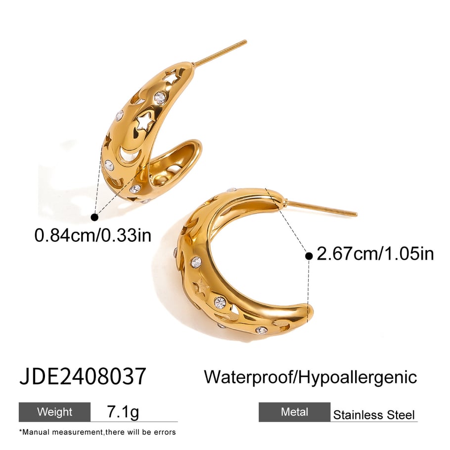 1 Paar Simple Series Casual Sonne/Mond Edelstahl 18 Karat vergoldet Strass Damen Ohrringe Set Bild2
