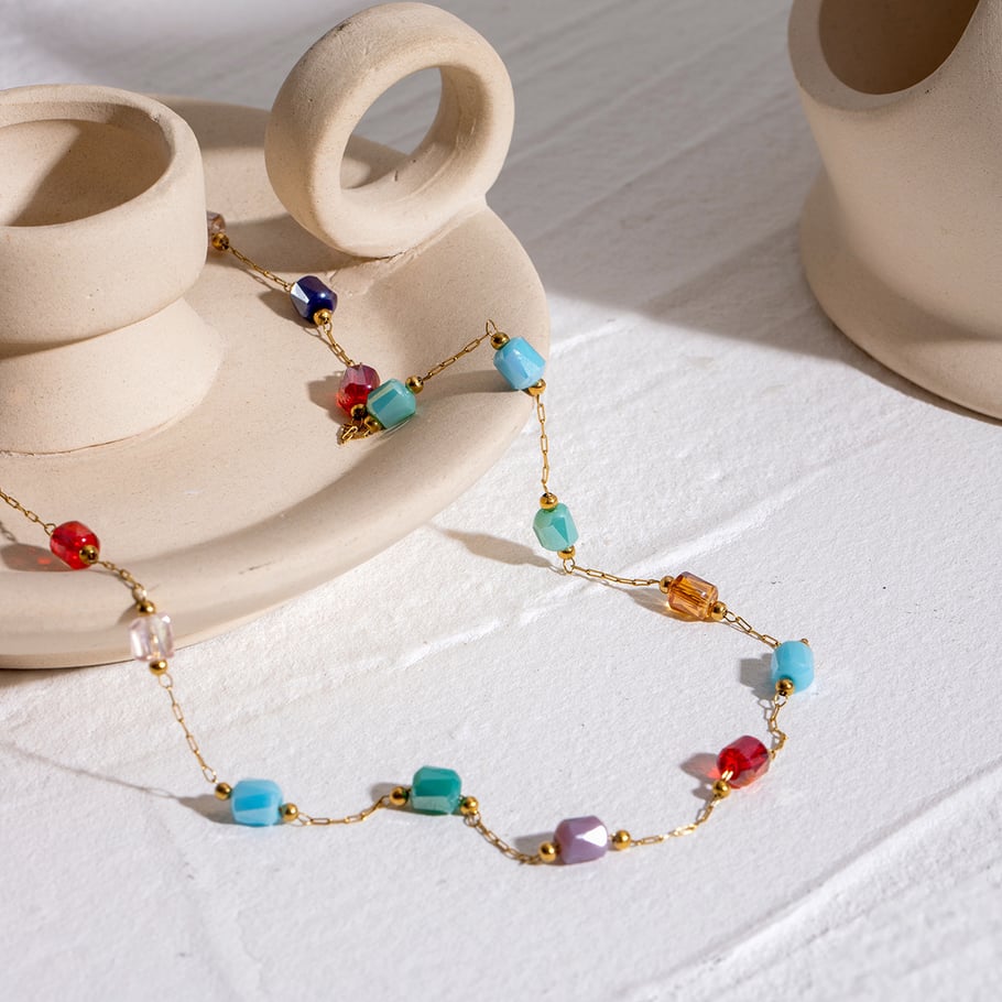 1 Piece Classic Sweet Style Bead Shape Stainless Steel 18K Gold Plated Women's Beaded Necklace 