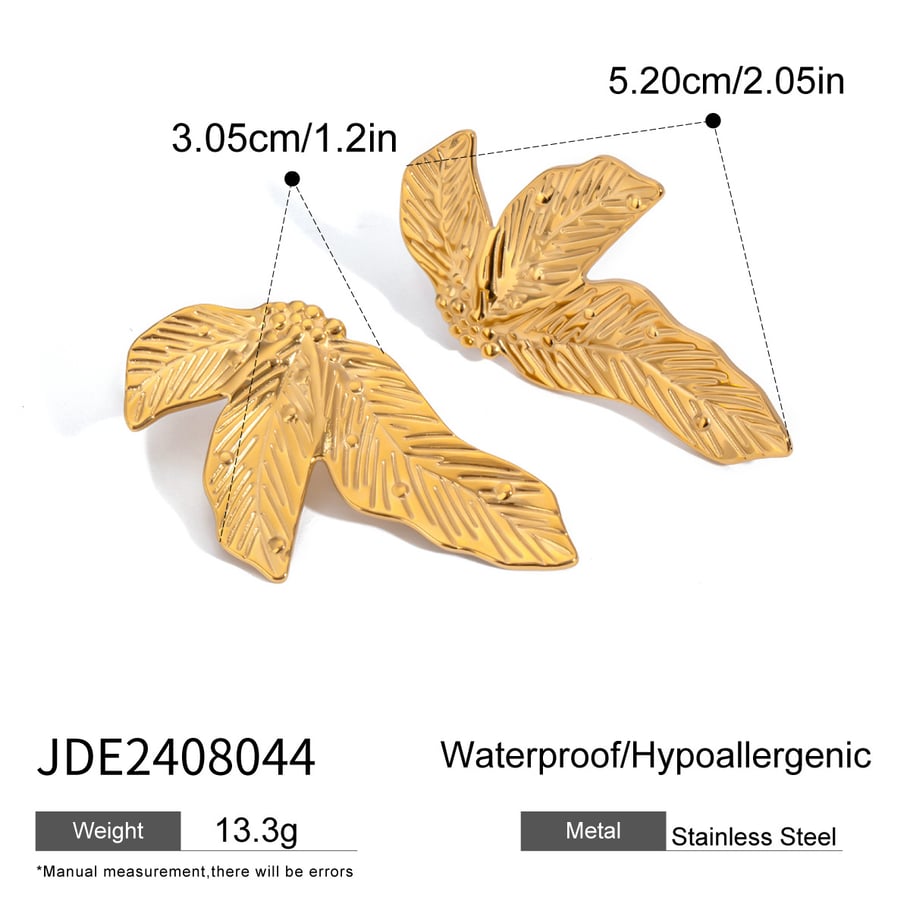 1 Pair Simple Series Retro Plant Stainless Steel 18K Gold Plated Women Stud Earrings Picture2